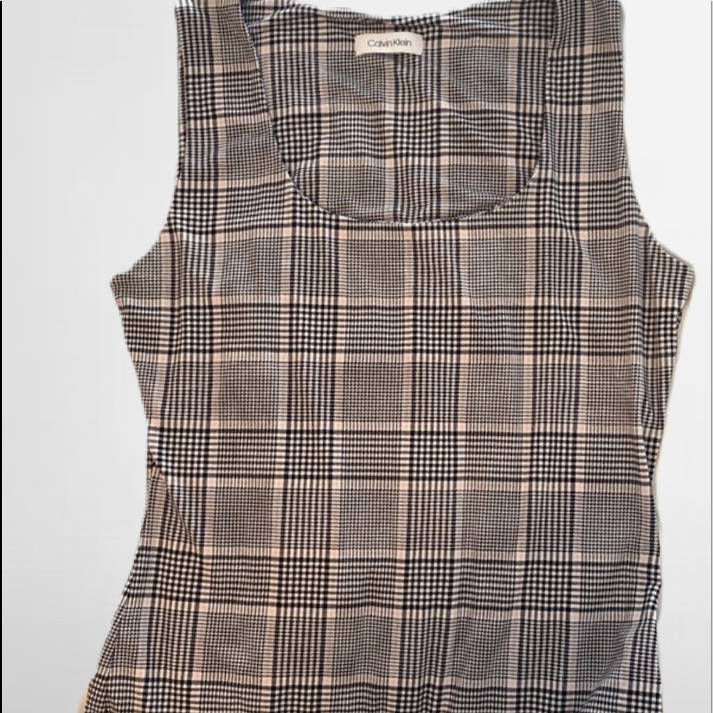 Calvin Klein Womens Size Medium Plaid Sleeveless Polyester Blend Tank Top Shirt - Picture 2 of 8